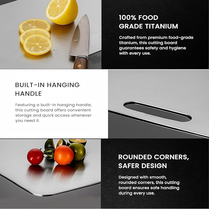 Titanium Cutting Board, Double Sided Titanium Cutting Boards for Kitchen, Non Toxic Non Slip, Chopping Board, Dishwasher Safe, Easy to Clean
