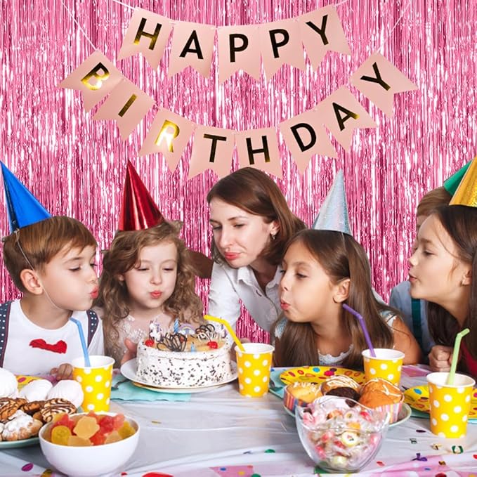 5 Pack Foil Curtain Backdrop Pink Metallic Tinsel Foil Fringe Curtains Photo Booth Props for Birthday Wedding Engagement Baby Shower Bachelorette Christmas Holiday Celebration Party Decorations