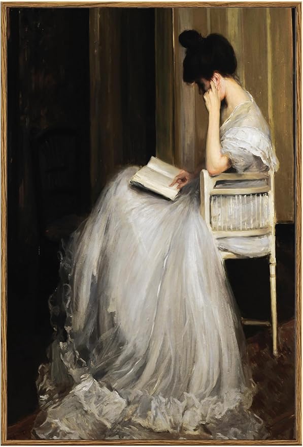 KBKBART Vintage Wall Art, Framed Canvas Art Mid-Century Lady Classical Women Painting Picture, European Portrait Wall Decor for Bedroom Bathroom (16"x24")