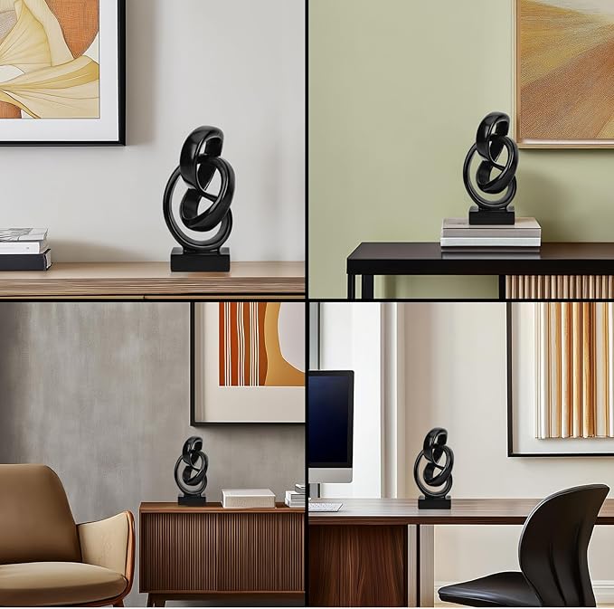 Abstract Black Knot Statue, Geometric Decor, Living Room Coffee Table Bookshelf countertop Black Decor, Office Coffee Table entryway Desktop Decor.
