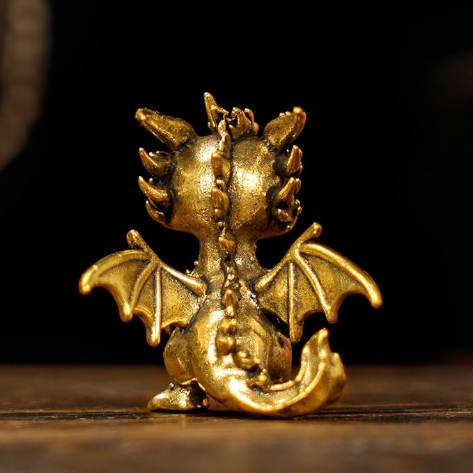 CHOVY Retro Handcrafted Flying Fire Dragon Ornament - 100% Solid Brass Decor | Unique Dragon Sculpture with Flaming Tail & Wings | Vintage Style Collectible Art Piece for Home, Fantasy Lovers Gift