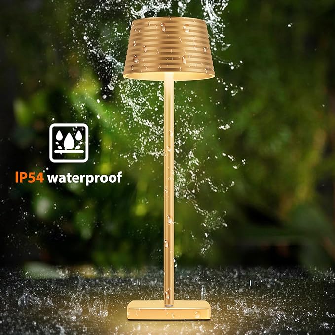 Cordless Table Lamps Rechargeable,Battery 6000mAh LED Portable Lights for Outdoor/Patio/Restaurant/Indoor Desk Lamp - IP54 Waterproof 3 Colors Stepless Dimming (Gold)