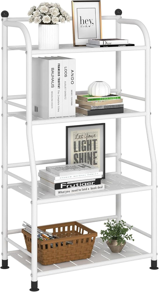4 Tier Metal Shelf Storage Shelves Living Room Bookshelf Bathroom Corner Storage Rack for Kitchen,Indoor Plant Stand (Matte White, 4 Tier)
