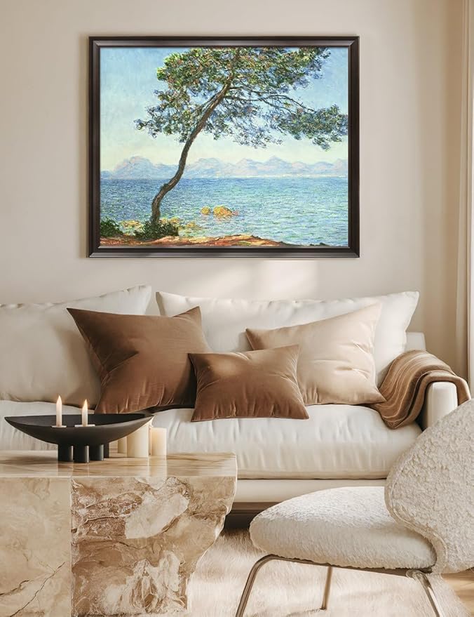 DECORARTS - Claude Monet The Esterel Mountains 1888, Large Framed Wall Art, Canvas Size 35x28, Outer Dimensions Larger With Customizable Solid Wood Frames, Giclee Canvas Print, Made in USA