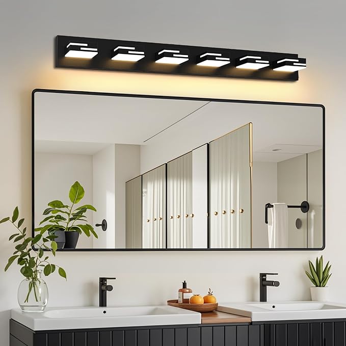 LED Modern Bathroom Vanity Light Fixtures 6-Light 5CCT Dimmable Matte Black Vanity Lights for Bathroom Lighting Fixtures Over Mirror, with 350° Rotatable Acrylic Heads, 40-inch