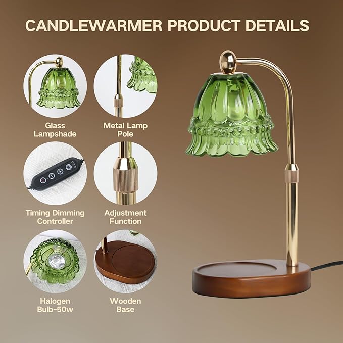 GEEZO Fragrance Candle Warmer Lamp，Electric Candle Warmer with Timer & Dimmer，Mom Christmas Birthday Gifts for Women, House Warming Gifts New Home Bedroom Decor