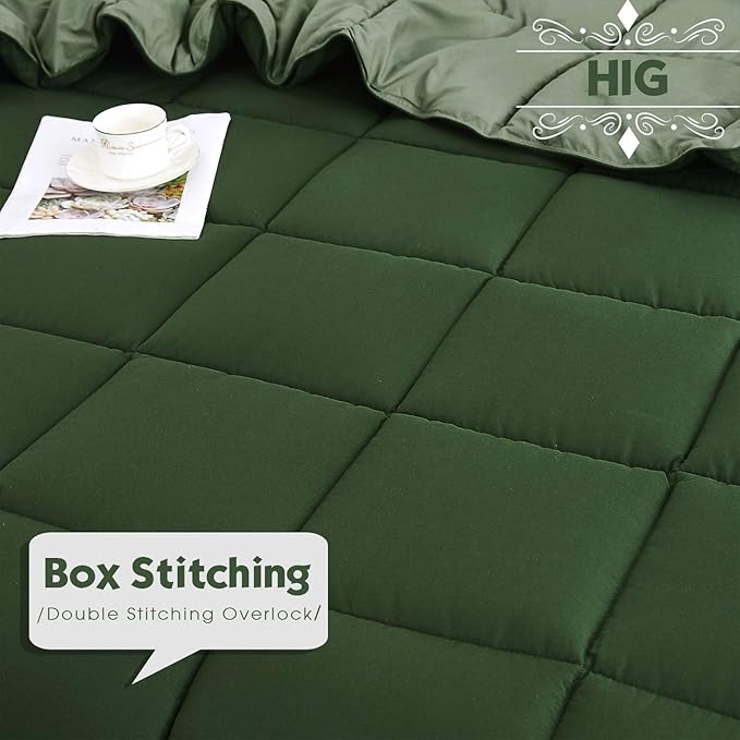 HIG 3pc Green King Comforter Set Duvet Insert, Reversible, All Season, Box Stitched, with Corner Tabs, Soft, Fluffy