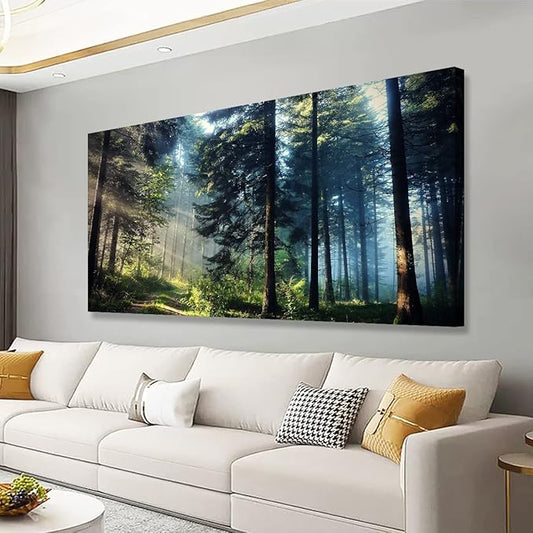 Forest Pictures Canvas Wall Art for Living room Bedroom Wall Decor,Tree Wall Art Print Paitnings for home Decor,Morden Artwork Morning light Dreamy Forest Canvas Art Waterproof Stretched Ready to