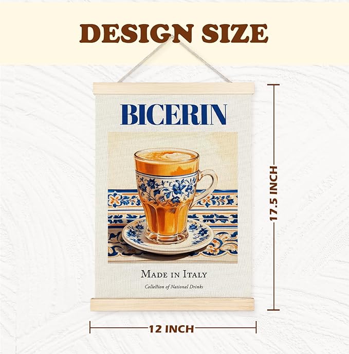 Yomisex Italy Bicerin Brazil Caipirinha Wall Art Poster, Traditional Italian and Brazilian Beverage on Maiolica Tiles Canvas Prints Wall Art Framed for Kitchen Bar Decor, 12x16 Inch Set of 2