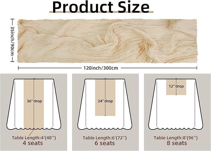 FEXIA Beige Cheesecloth Table Runner 35x120 Inches Ivory Gauze Rustic Boho Spring Easter Table Runner for Engagement Party Decorations Bridal Shower Wedding Party First Communion Centerpiece