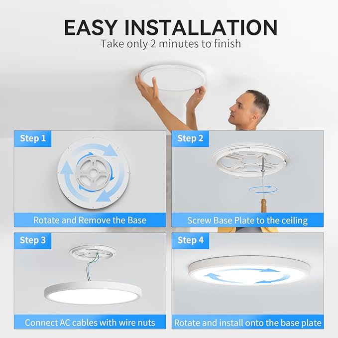 Two Pack 3200lm LED Flush Mount Ceiling Light, Super Slim 12 inch LED Ceiling Light, 5000K LED Ceiling Light for Bedroom, Living Room, Dining Room, Office, Garage, Warehouse…