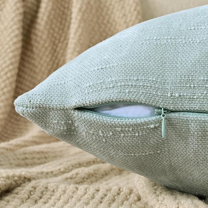 Set of 4 Soft Textured Decorative Throw Pillow Covers 20x20 Inch Cozy Farmhouse Cushion Cover Square Accent Pillow Cases for Bed Couch Sofa Living Room, Light Aqua