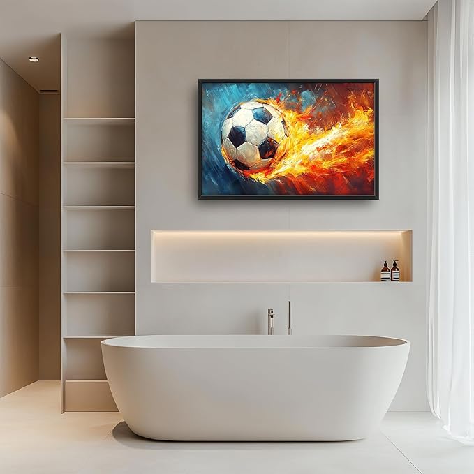 Olivine Sports Wall Art, Soccer Wall Decor, Abstract Football Canvas Prints Painting, Framed Artwork for Bathroom Bedroom Living Room Office Home Gym Decoration 36"x24"