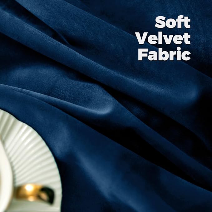 BGment Blue Velvet Curtains 90 Inches for Living Room, Thermal Insulated Blackout Curtains Room Darkening Drapes with Back Tab and Rod Pocket for Bedroom, Set of 2 Panels, 52 x 90 Inch