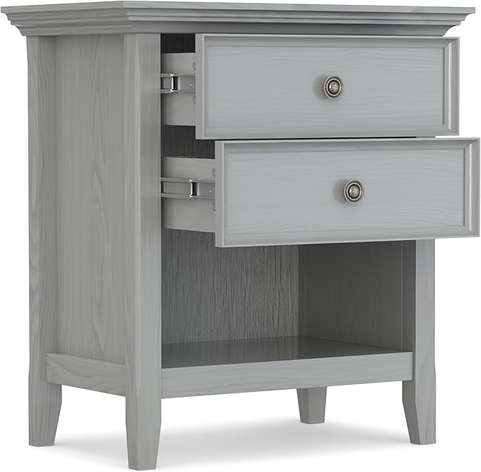 SIMPLIHOME Amherst SOLID WOOD 24 Inch Wide Traditional Bedside Nightstand Table in Fog Grey, For the Living Room and Bedroom