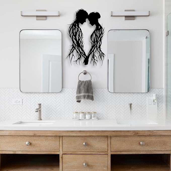 LIYOUYA Branch Couple Metal Wall Decor - Modern Love Room Decor Black Wall Art Home Decor for Living Room, Bathroom, Bedroom, Dining Room (Black)