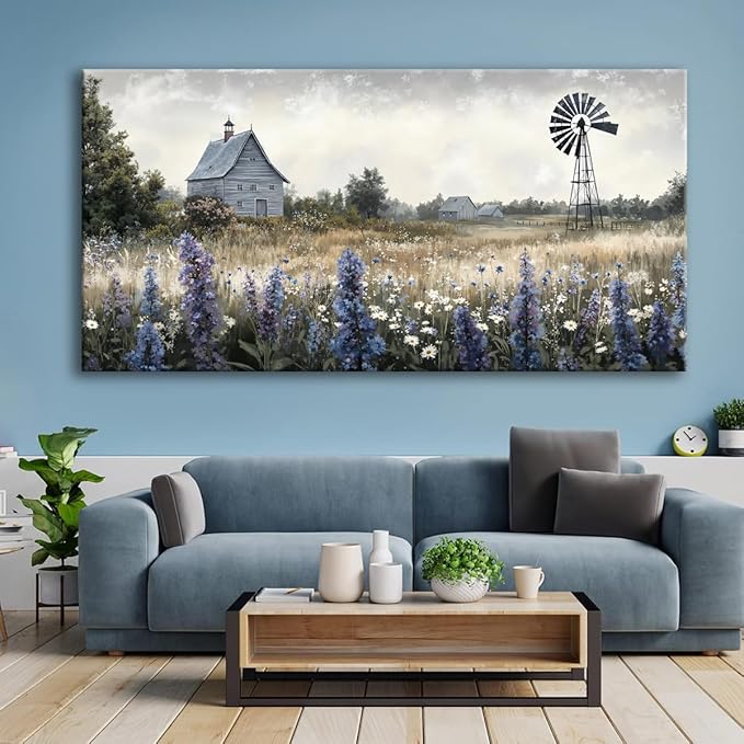 Sea of Flowers Canvas Wall Art - Modern Landscape Paintings for Living Room, Bedroom Wall Decor, Framed Wall Art for Home or Office Decoration, Large Wall Art 20"x40"(50CMx100CM)