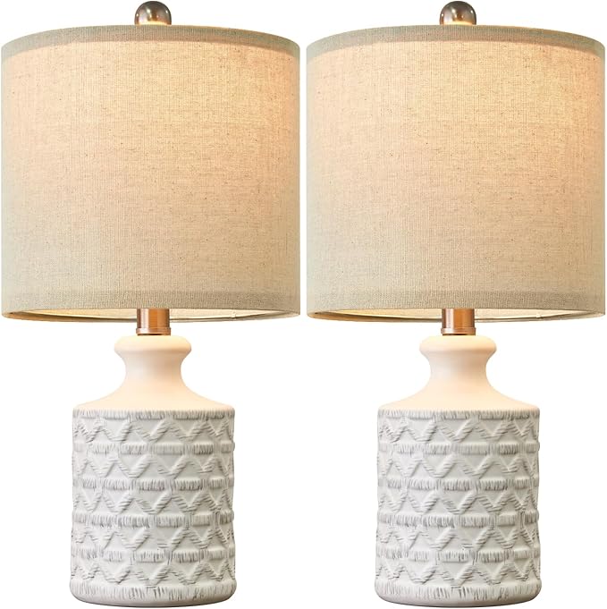 PoKat 18" Farmhouse White Ceramic Table Lamps Set of 2 for Living Room Small Beside Lamps Bedroom Nightstands Lamps End Small Table Lamps