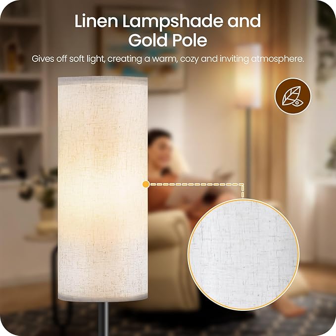 2 Pack Dimmable Floor Lamps for Living Room with 2 Remotes and Foot Switch, Corner Floor Lamp, Standing Tall Lamp, 10W 900LM LED Bulb Included, 3000K-6500K, Linen Shade, FCC Listed W06LDP205W1