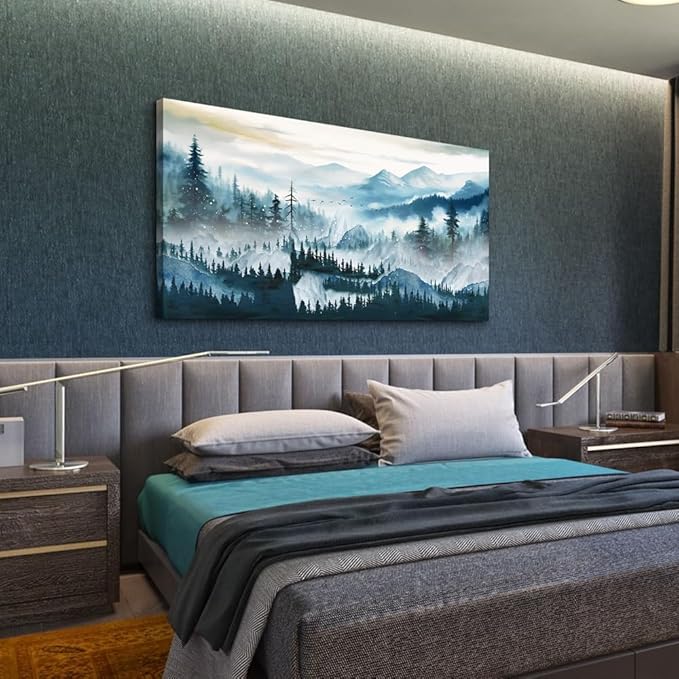 Wapluam Fog forest Wall Painting Large Framed Wall Art For Living Room Abstract Wall Decor For Bedroom Office Inspiration Pictures Canvas Art Prints Artwork Modern Ready To Hang Home Decorations