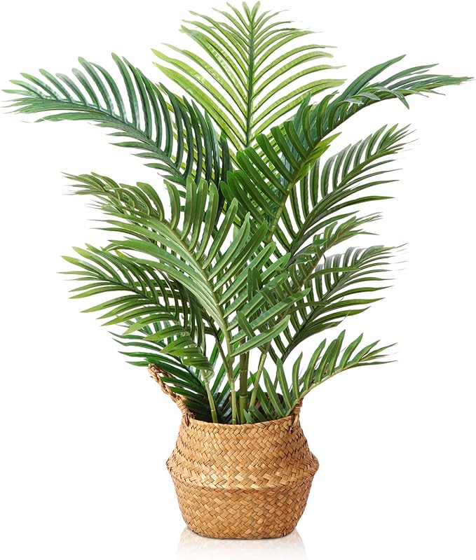 LOMANTO Fake Majesty Palm Plant 3Ft Artificial Plants for Home Decor Indoor Small Faux Trees in Pot Fake Tropical Plants for Housewarming Gift 1Pack