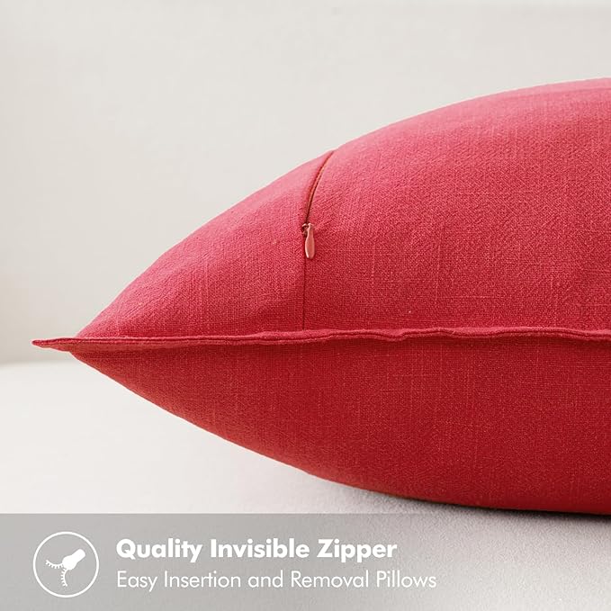 MIULEE Decorative Linen Pillow Covers 20x20 Inch Red Boho Farmhouse Neutral Couch Throw Pillows for Bed Pack of 2 Accent Modern Pillowcase Sofa Livingroom Home Decor