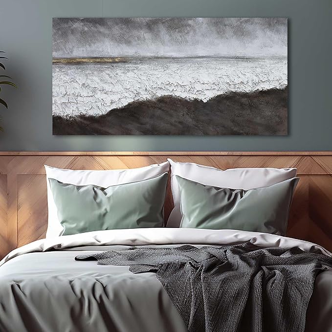 XIANSHOU Living Room Wall Decor Black Abstract Wall Art White Painting Contemporary Wall Art Canvas Picture Decorations for Bedroom Dining Room Office 24x48 in