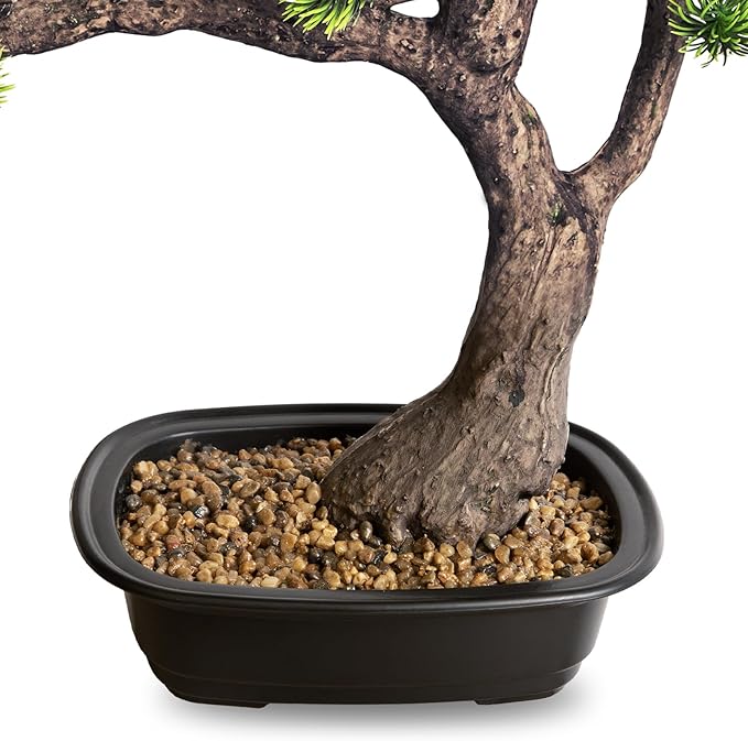 Artificial Bonsai Tree, Large Faux Pine Plants 15 inch, Faux Juniper Potted Plants Indoor Decor for Office Desk Home Table, Greenery Desktop Bonsai Plant for Room Decorations, Tall 15"