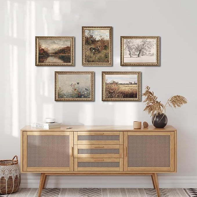 Uniro Vintage Wall Art Prints for Living Room, Farmhouse Lake Landscape Wall Decor, Rustic Country Fall Wall Decor Canvas Prints Vintage Autumn Oil Painting Vintage Art Pictures for Bedroom Bathroom Decor(8" x 10"-UNFRAMED)