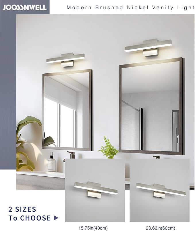 Joossnwell Bathroom Light Fixtures Brushed Nickel Vanity Lights Bar 5cct Dimmable Modern Bath Lighting Fixture Over Mirror Led Vanity Light for Bathroom 15.74 inch ETL Certificated