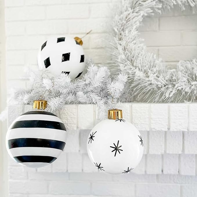 Inflatable Holiday Ornament – Ultimate Indoor/Outdoor Decoration – Reusable and Storage Friendly – for Weddings, Parties, Events, Team Colors – 8" Mini Trio Bundle Set – Black and White