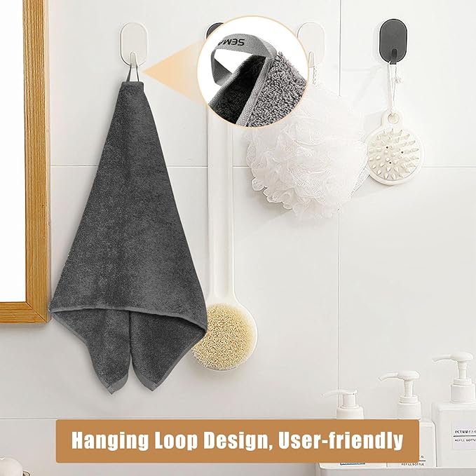 SEMAXE Bathroom Towel Set, 8-Piece Gray Cotton Towels with Loops – 2 Bath, 2 Hand, 4 Washcloths, Soft, Absorbent & Durable