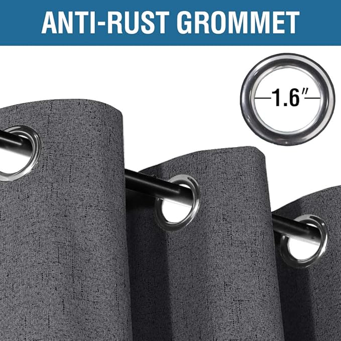 H.VERSAILTEX 100% Blackout Curtains for Bedroom 84 Inches Long Grommet Linen Face Full Light Blocking Curtain Drapes for Living Room Thermal Linen Look Curtains 2 Panels Set, 52" W x 84" L, Grey