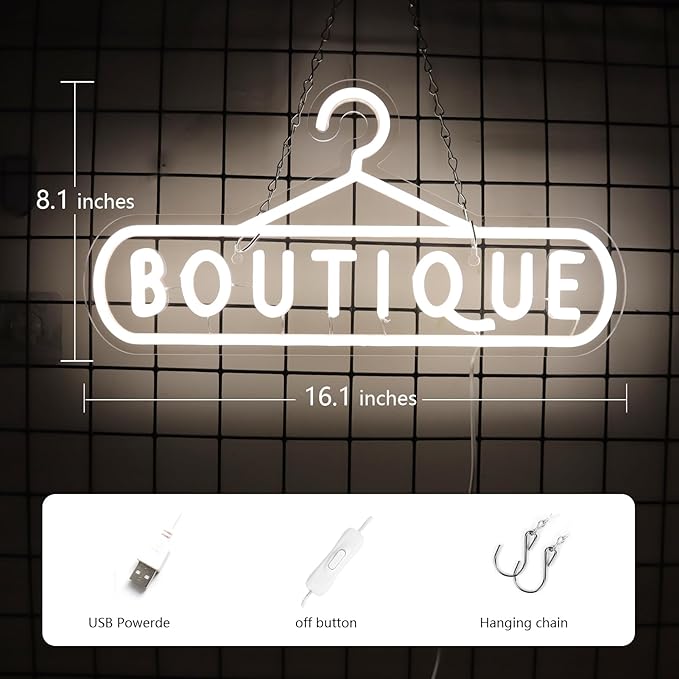 Balanar Boutique Neon Signs for Wall Decor Led Business Signs Suitable for Boutique Shops Christmas Birthday Party Gift Led Art Wall Hanging Decorative Lights Unique Gift