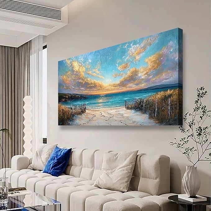 Beach Coast Pictures Canvas Wall Art for Living room Office Bedroom Wall Decor,Ocean Wall Art Print Paintings Modern Abstract Scenery Artwork Waterproof Ready to Hang-20x40inch