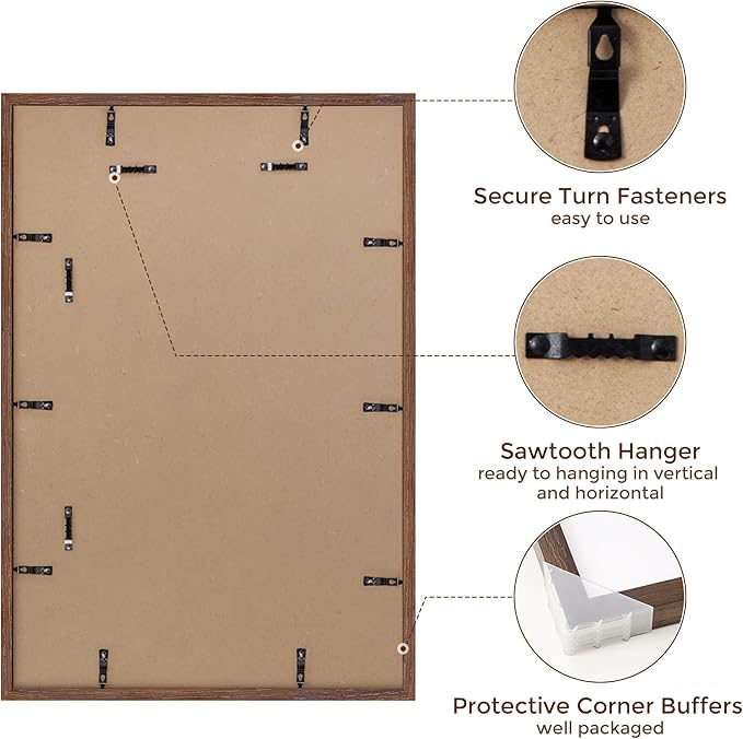 16x24 Picture Frame, 16 x 24 Poster Frames Set of 2, 16x24 Frame Solid Oak Wood & Tempered Glass, 16 x 24 Picture Frame with Mat for 12 x 18, Rustic Wooden 16"x24" Frames, Walnut Color