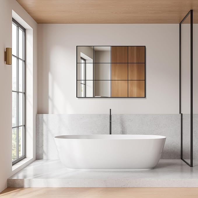 Delma Wall Mirror, 40"X30" Window Pane for Living Room Decor, Decorative Wall Art, Large Wall for Bedroom, Hallway, Living Room