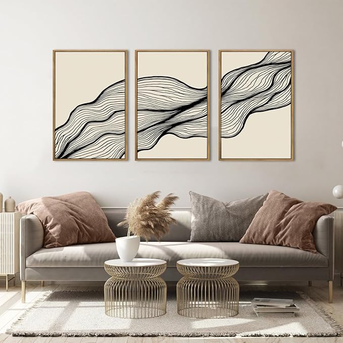 ANHUIB Large Neutral Wall Art Black Minimalist Wall Decor Modern Abstract Painting Set of 3 for Living Room Bedroom 16x24 Inch