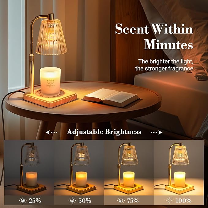 Candle Warmer Lamp with Timer for Yankee Candles, Adjustable Height Wax Melt Warmer, Birthday Gifts for Mom Women Sister, Vintage Amber Glass Lamp, Fall Decorations for Home Decor