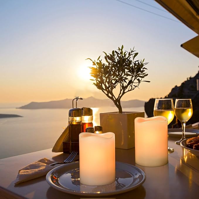 Flameless Candles Battery Operated Pillar Real Wax Flickering Electric LED Candle Gift Sets with Remote Control Cycling 24 Hours Timer, Pack of 6 (3" D x 4" H, Ivory)