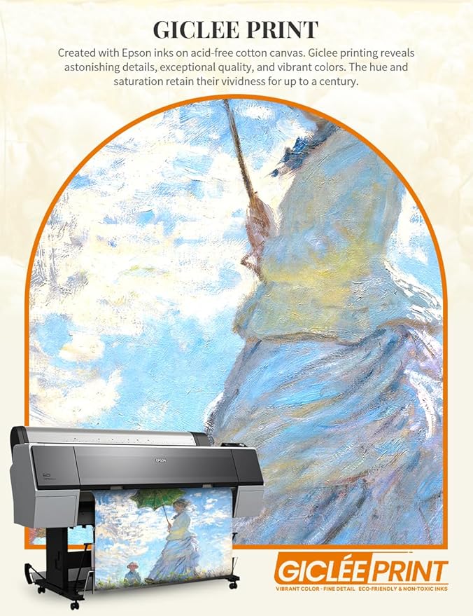 DECORARTS - Claude Monet Woman With a Parasol, Large Framed Wall Art, Canvas Size 28x35, Outer Dimensions Larger With Customizable Solid Wood Frames, Giclee Canvas Print, Made in USA