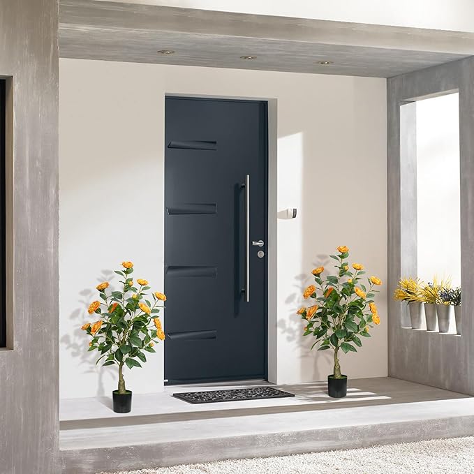 4ft Artificial Camellia Tree with White Silk Flowers - Realistic Faux Flowering Plant for Indoor/Outdoor Decor, Home Staging & Wedding Centerpieces Set of 2-Orange