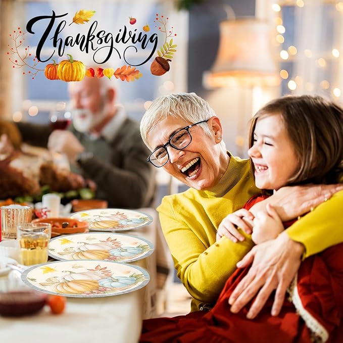 50PCS Fall Pumpkins Paper Plates - 7Inch Autumn Theme Dessert Plate for Cake Salad Pizza Pumpkin Maple Leaf Tableware Set Disposable Decoration Supplies for Autumn, Thanksgiving Party