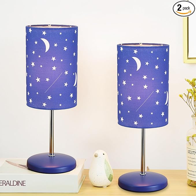 Lampwell Alee Modern Set of 2 Small Table Lamps for Living Room and Bedroom,4.33H12.21IN,Blue Moon Table Lamps, Bulb Excluded