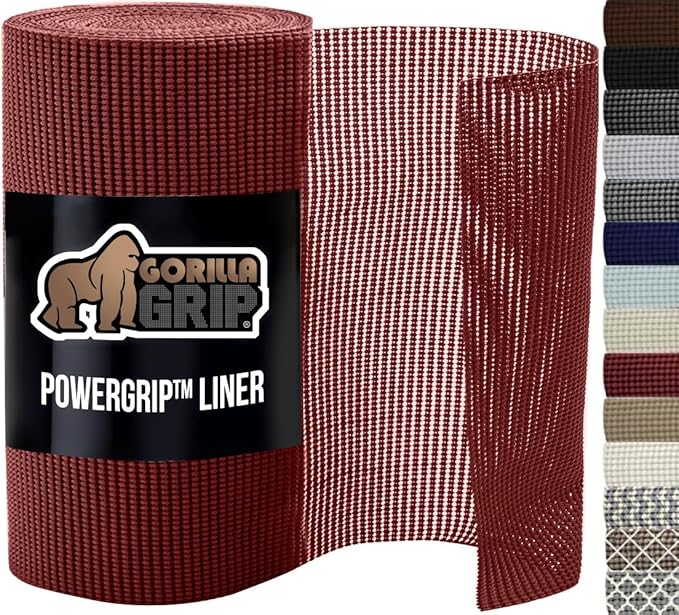 GORILLA GRIP powerGRIP Drawer Shelf and Cabinet Liner, Thick Strong Hold, Non-Adhesive Liners Protect Kitchen Cabinets and Cupboard, Bathroom Drawers, Easy Install, Breathable Mat, 20" x20', Red