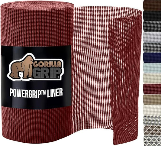 GORILLA GRIP powerGRIP Drawer Shelf and Cabinet Liner, Thick Strong Hold, Non-Adhesive Liners Protect Kitchen Cabinets and Cupboard, Bathroom Drawers, Easy Install, Breathable Mat, 20" x20', Red