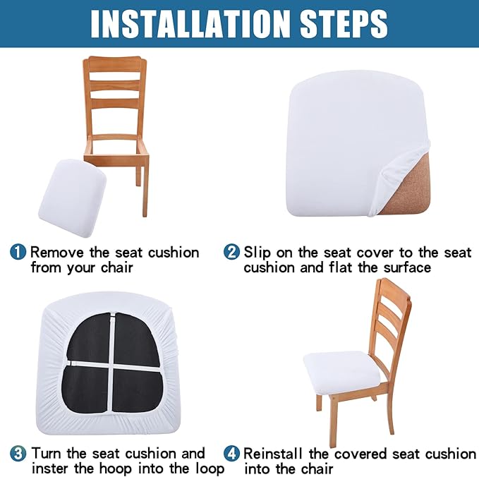 Smiry Velvet Seat Covers for Dining Room Chair Set of 2, Stretch Fit Removable Washable Chair Seat Cushion Protector Slipcovers with Ties, White
