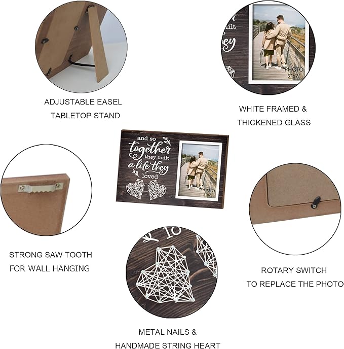 Yudarte Couples Bedroom Living Room Decor - Marriage Gifts for Couple - String Art Picture Frame 5x7 Inches Photo - And So Together They Built a Life They Loved