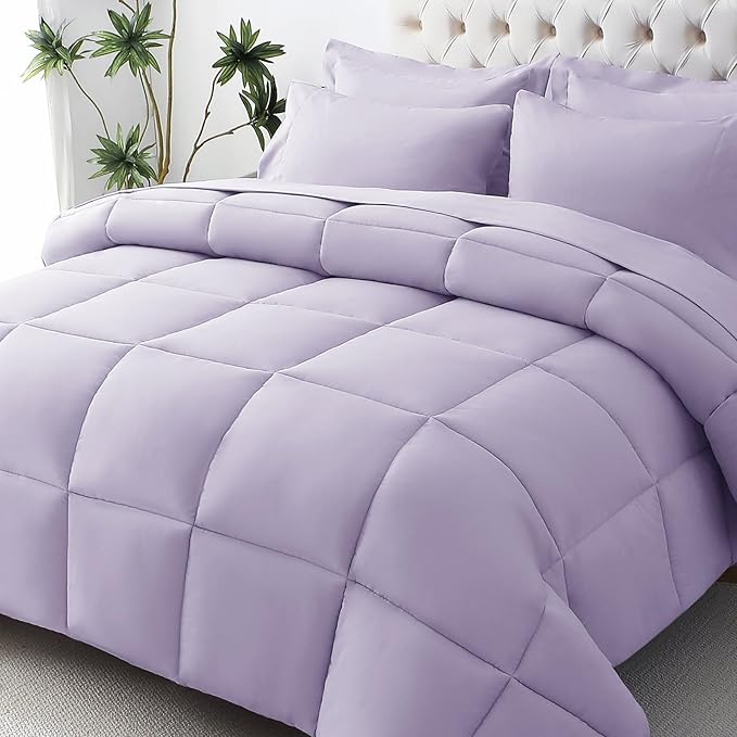 JOLLYVOGUE King Comforter Set, Ultra-Soft Bed in a Bag King Size 7 Pieces, Oeko-TEX Certified Bedding Set with Down Alternative Comforter, Sheets, Pillowcases & Shams, Lavender