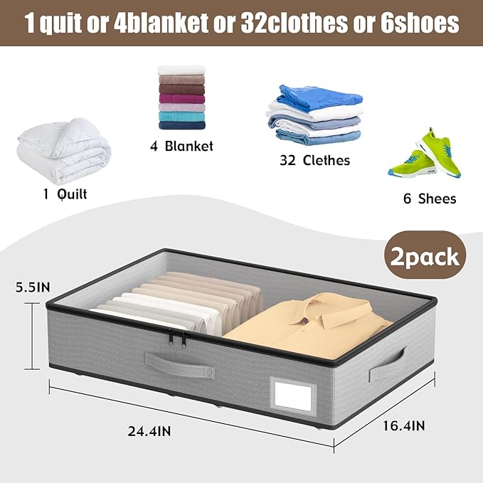 Under Bed Storage with Wheels, No Assemble Required 5.5 inches height grey under bed storage bins,Low Profile Rolling Under bed Shoe Storage containers，dorm under bed storage drawers
